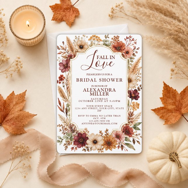 Convite de Chá de Noiva Floral Boho Fall In Love W (Criador carregado)