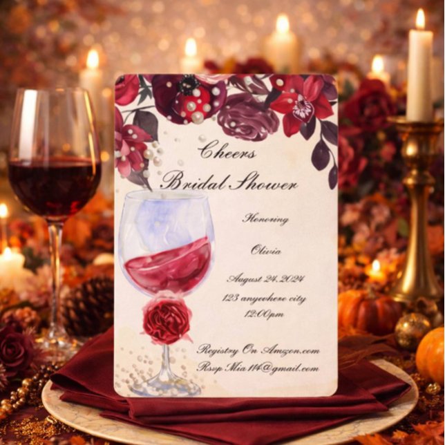 convite de chá de noiva floral borgonha (Criador carregado)