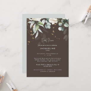 Convite de Chá de Noiva Floral Branco Marrom Escur