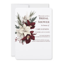 Convite de Chá de Noiva Floral Burgundy Elegante