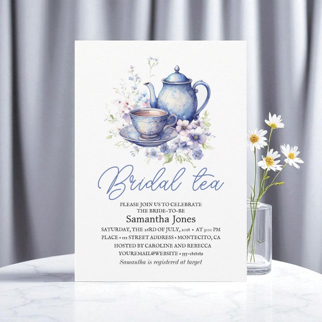 Convite de Chá de Noiva Floral Chinoiserie Azul  (Criador carregado)