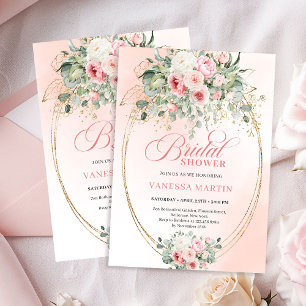 Convite de Chá de Noiva Floral Clássico em Rosa e