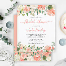 Convite de Chá de Noiva Floral Coral