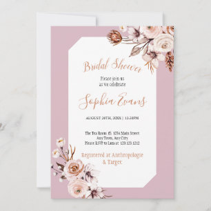 Convite de Chá de Noiva Floral Creme e Marrom Boho