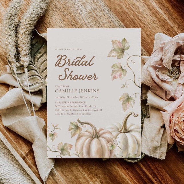 Convite de Chá de Noiva Floral de Abóbora de Outon (Fall Harvest Pumpkin Bridal Shower)