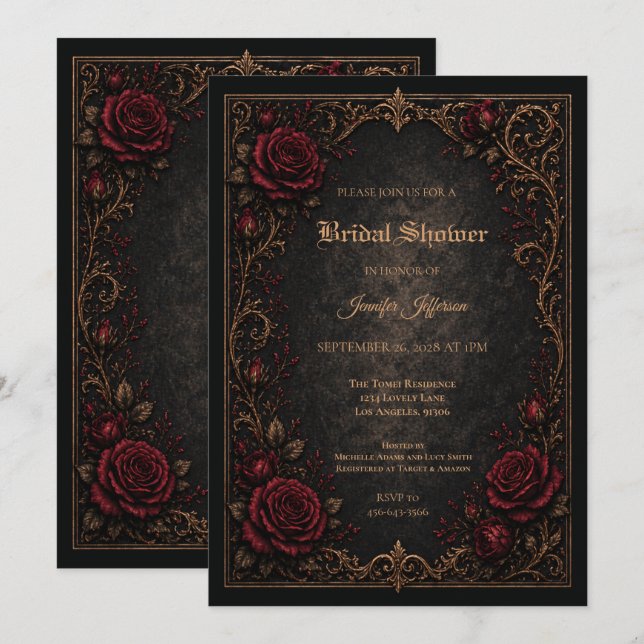 convite de chá de noiva Floral Gothic Halloween (Frente/Verso)