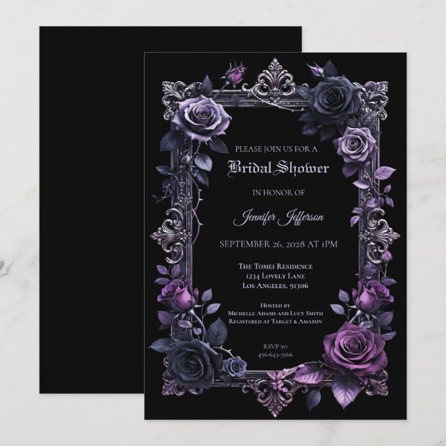 convite de chá de noiva Floral Gothic Halloween (Frente/Verso)