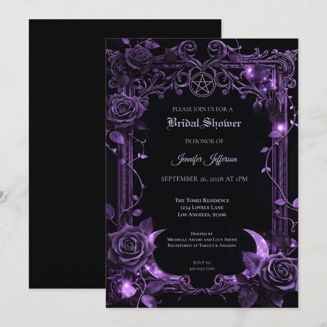 convite de chá de noiva Floral Gothic Halloween (Frente/Verso)