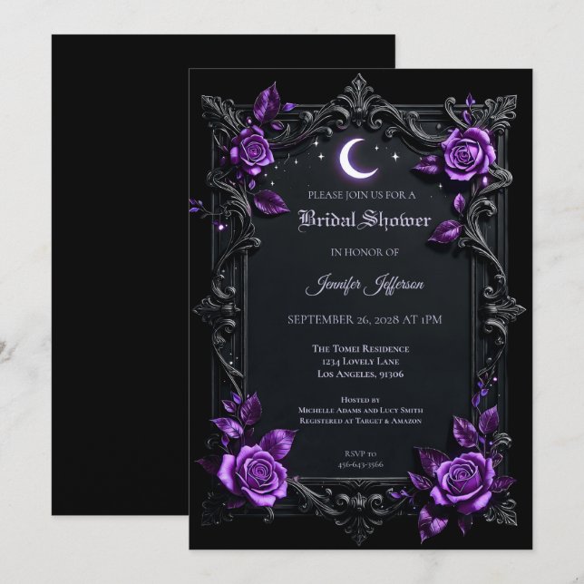 convite de chá de noiva Floral Gothic Halloween (Frente/Verso)