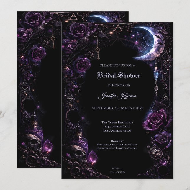 convite de chá de noiva Floral Gothic Halloween (Frente/Verso)