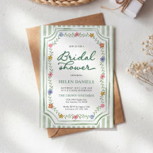 Convite de Chá de Noiva Floral Listrado Verde