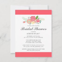Convite de Chá de Noiva Floral Listras Coral