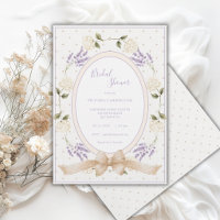 Convite de Chá de Noiva Floral Neutro Vintage Roxo