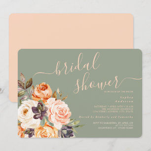 Convite de Chá de Noiva Floral Peach Sage