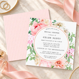Convite de Chá de Noiva Floral Peônia Rosa Quadrad