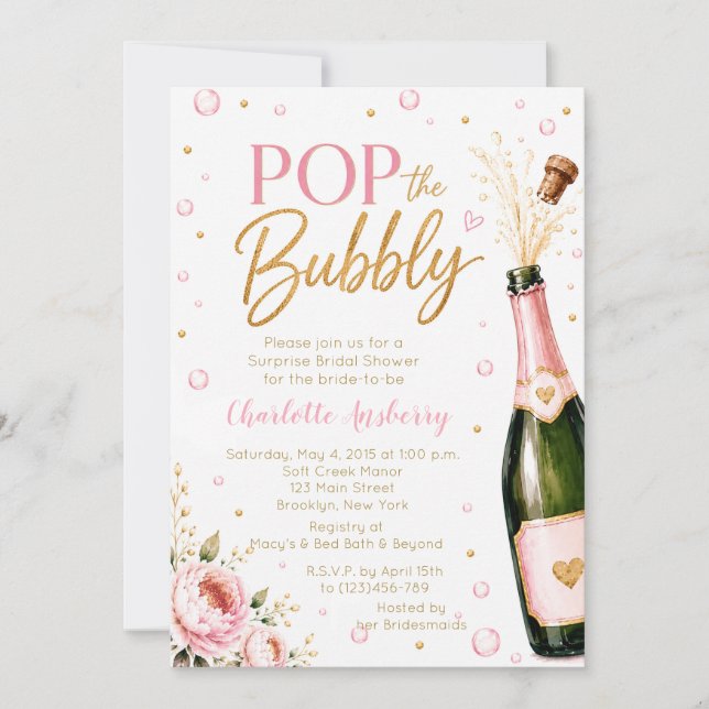 Convite de Chá de Noiva Floral Pop The Bubbly (Frente)