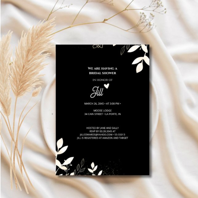 Convite de Chá de Noiva Floral Preto Casamento (Criador carregado)