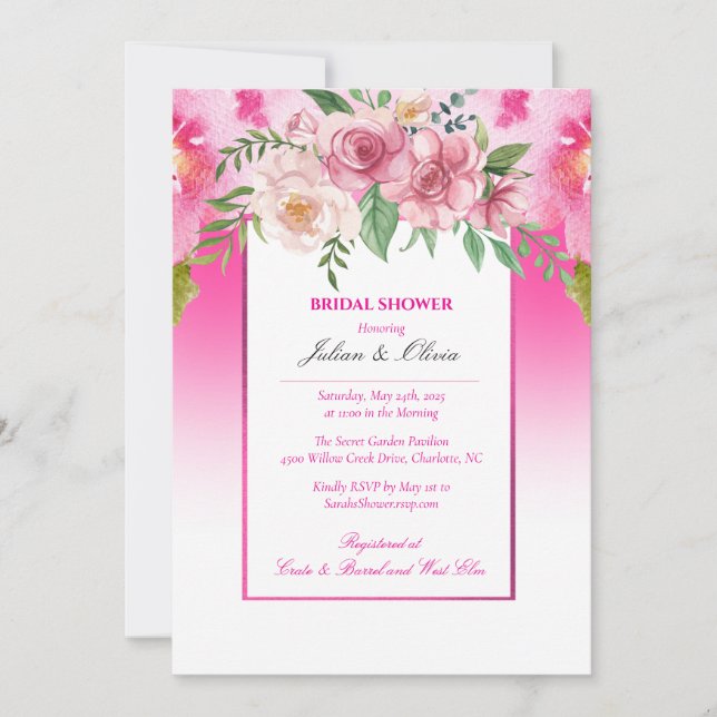 Convite de Chá de Noiva Floral Rosa Chic (Frente)