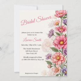 Convite de Chá de Noiva Floral Rosa Elegante