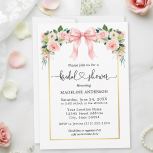 Convite de Chá de Noiva Floral Rosa em Aquarela 