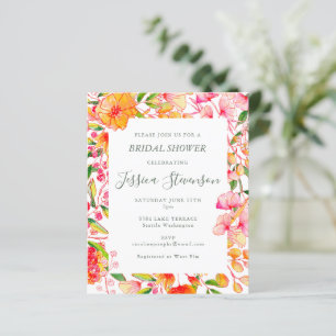 Convite de Chá de Noiva Floral Rosa Laranja Orçame