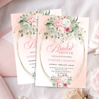 Convite de Chá de Noiva Floral Rosa Pálido Suave