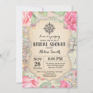 Convite de Chá de Noiva Floral Rosa Viagem