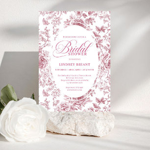 Convite de Chá de Noiva Floral Toile de Jouy Rosa