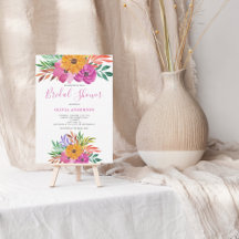 Convite de Chá de Noiva Floral Tropical Rosa