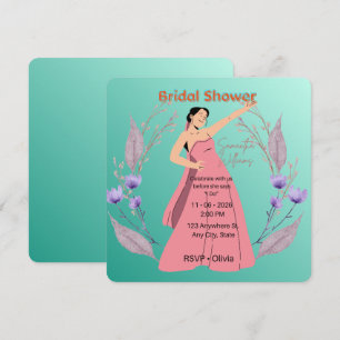 Convite de Chá de Noiva Floral Turquesa – Elegante