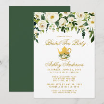 Convite de chá de noiva Floral Verde Dourado G