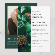 Convite de Chá de Noiva Floral Verde Esmeralda com