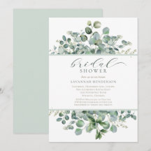 Convite de Chá de Noiva Floral Verde Sage Clássico