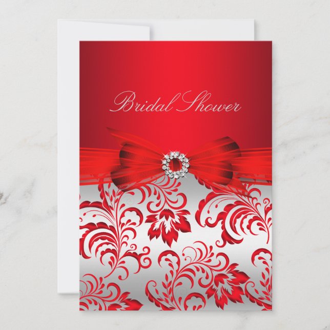 Convite de Chá de Noiva Floral Vermelho & Laço (Frente)