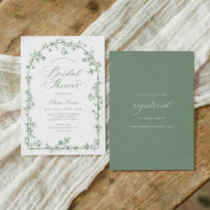 Convite de Chá de Noiva Floral Vintage Verde Salvi