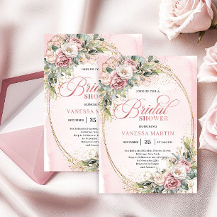 Convite de Chá de Noiva Glam Rose Gold Brilhante