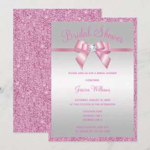 Convite de Chá de Noiva Glitzy Pink Glitters & Gem