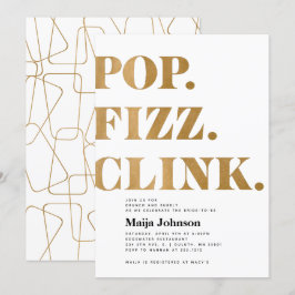 Convite de Chá de Noiva Gold Pop Fizz Clink