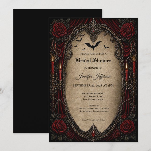 convite de chá de noiva gótico de vampiro (Frente/Verso)