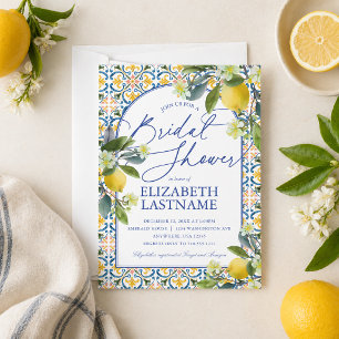 Convite de Chá de Noiva Italiano com Azulejo Azul