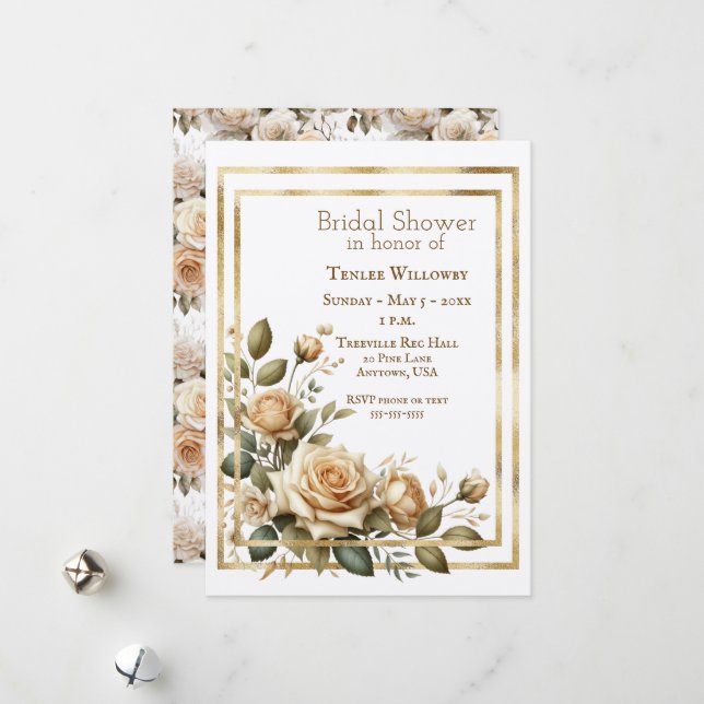 Convite de Chá de Noiva Ivory Cream Boho Roses (Frente/Verso In Situ)