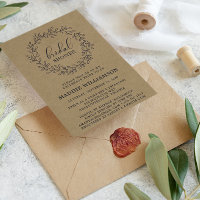 Convite de Chá de Noiva Kraft com Coroa de Louro R