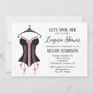 Convite de Chá de Noiva Lingerie Preto Rosa