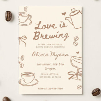 Convite de Chá de Noiva Love is Brewing: Café