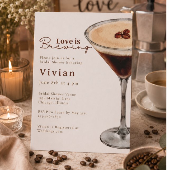 Convite de Chá de Noiva Love is Brewing Martini (Criador carregado)