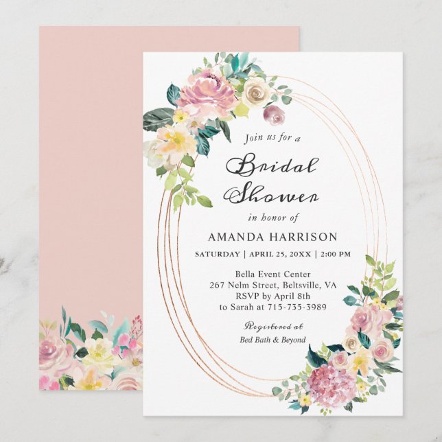 Convite de Chá de Noiva Oval Floral Pastel (Frente/Verso)