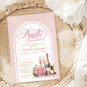 Convite de Chá de Noiva Pérolas Douradas Rosa Eleg