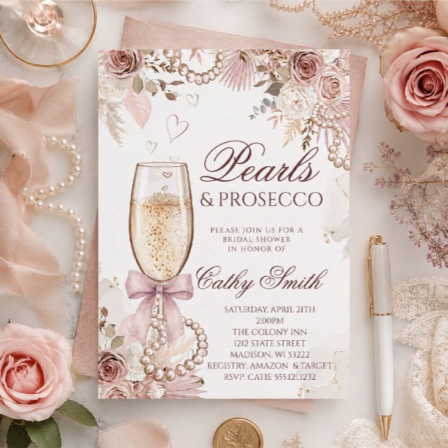 Convite de Chá de Noiva Pérolas e Prosecco (Criador carregado)