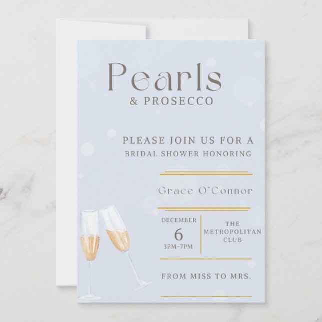 Convite de Chá de Noiva Pérolas e Prosecco (Frente)