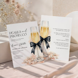 Convite de Chá de Noiva Pérolas e Prosecco com Laç
